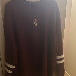 Burgundy Long Sleeve Shirt with White Stripes